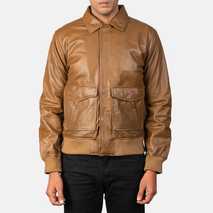 Coffmen Olive Brown A2 Leather Bomber Jacket - Fierce Fusion