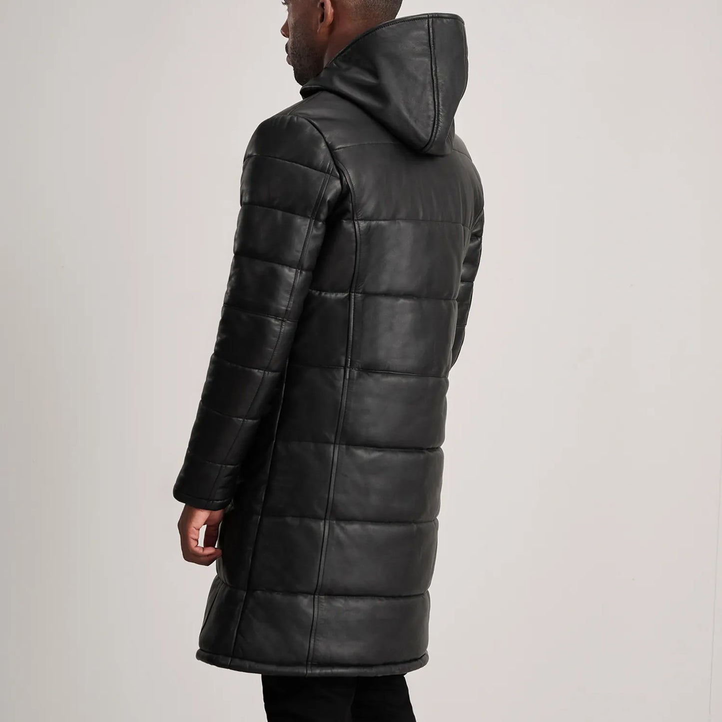 Floyd Black Hooded Leather Puffer Coat - Fierce Fusion