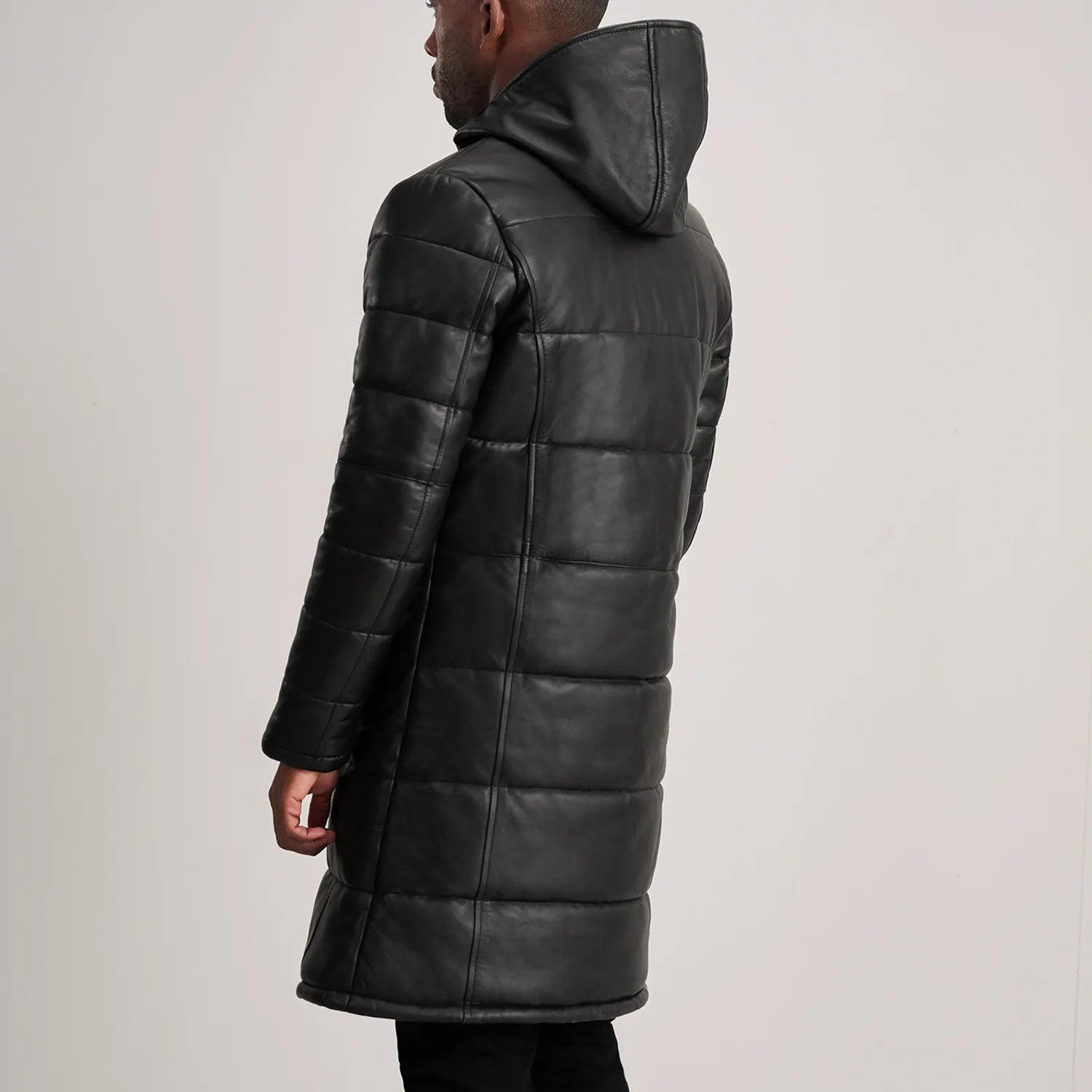 Floyd Black Hooded Leather Puffer Coat - Fierce Fusion