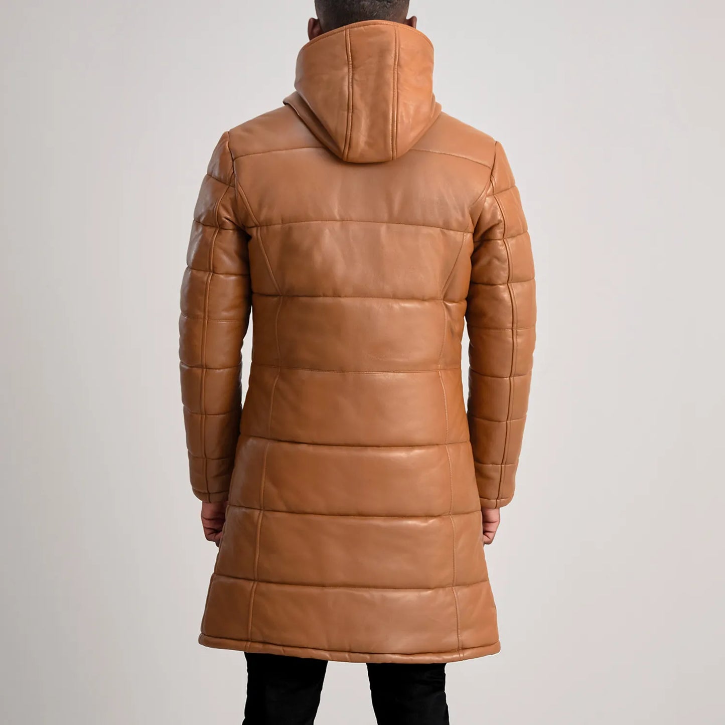 Floyd Tan Hooded Leather Puffer Coat - Fierce Fusion