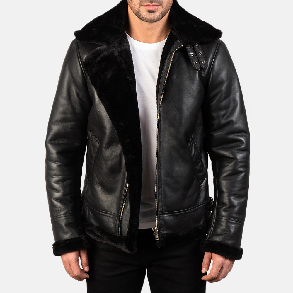 Francis B-3 Black Leather Bomber Jacket - Fierce Fusion