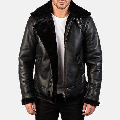 Francis B-3 Black Leather Bomber Jacket - Fierce Fusion