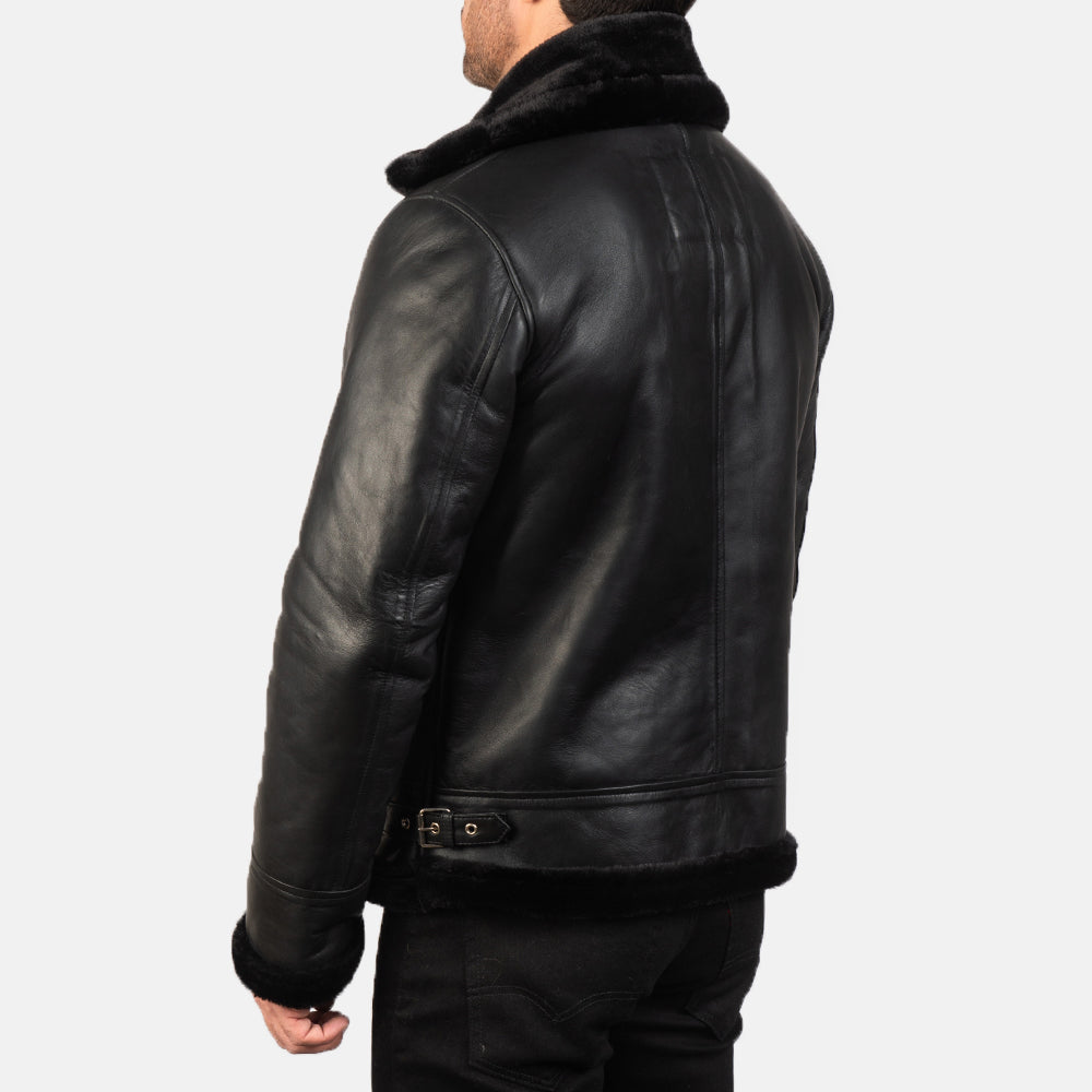 Francis B-3 Black Leather Bomber Jacket - Fierce Fusion