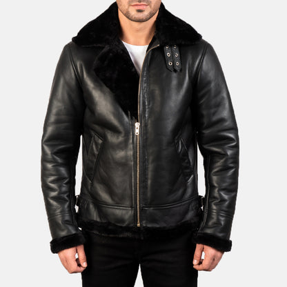 Francis B-3 Black Leather Bomber Jacket - Fierce Fusion