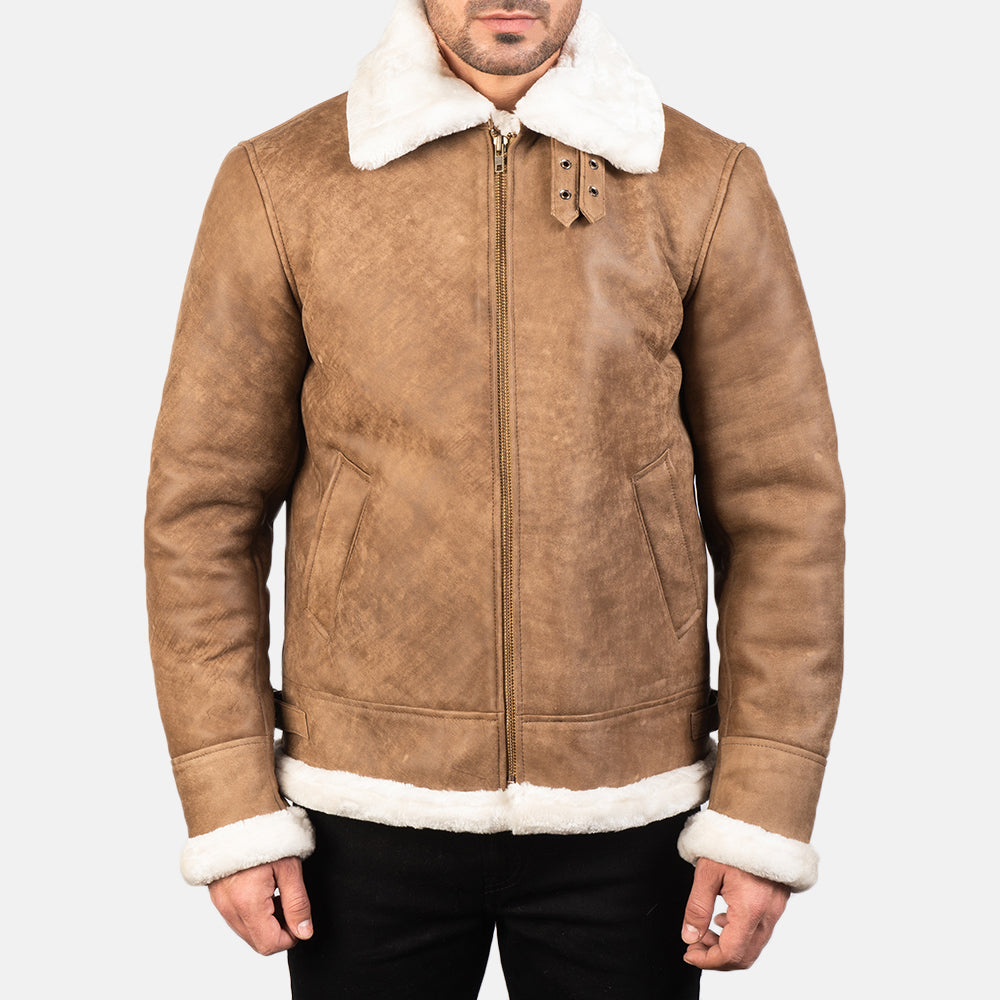 Francis B-3 Distressed Brown Leather Bomber Jacket - Fierce Fusion