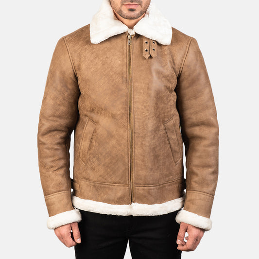 Francis B-3 Distressed Brown Leather Bomber Jacket - Fierce Fusion