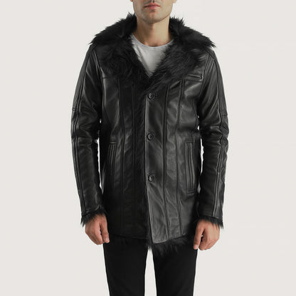 Furcliff Black Leather Coat - Fierce Fusion