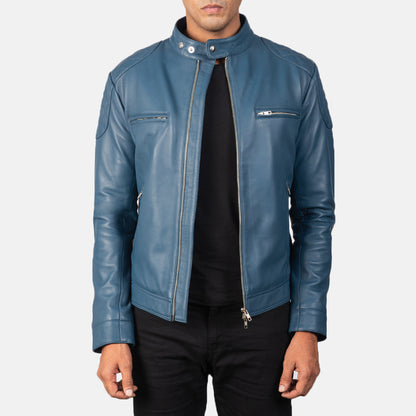 Gatsby Blue Leather Biker Jacket - Fierce Fusion