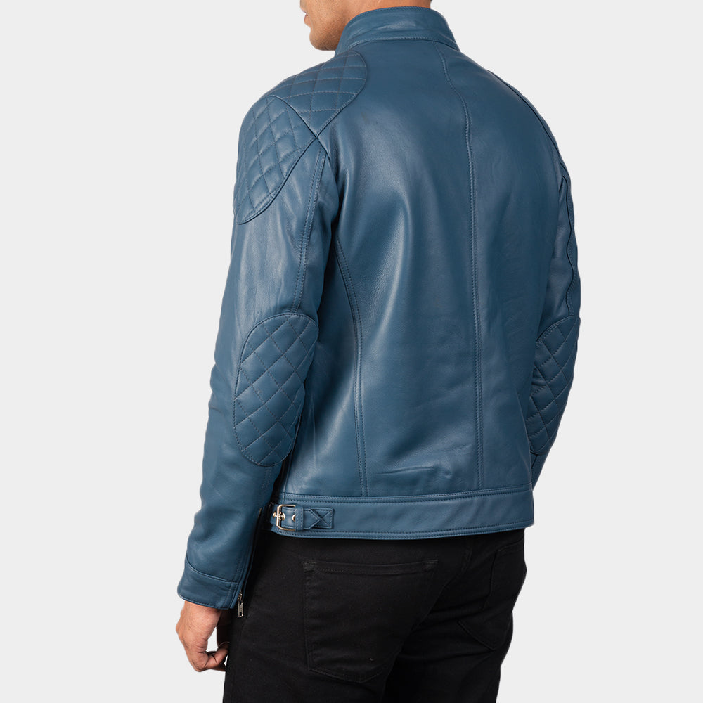 Gatsby Blue Leather Biker Jacket - Fierce Fusion