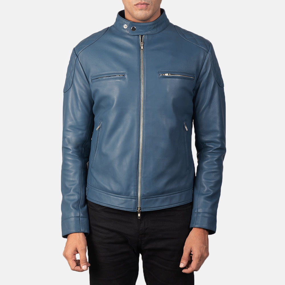 Gatsby Blue Leather Biker Jacket - Fierce Fusion