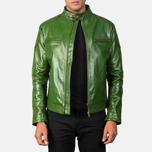 Gatsby Green Leather Biker Jacket - Fierce Fusion