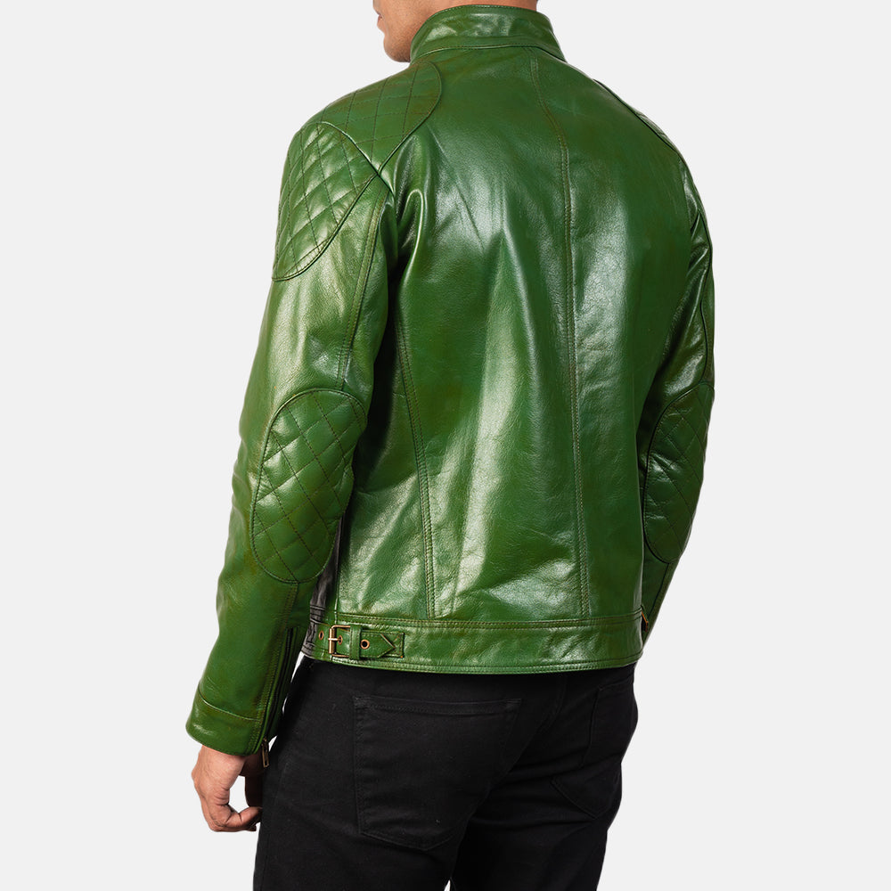 Gatsby Green Leather Biker Jacket - Fierce Fusion