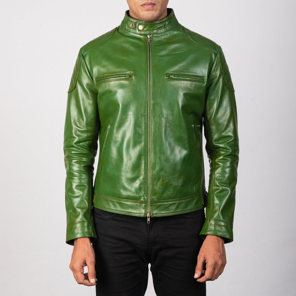 Gatsby Green Leather Biker Jacket - Fierce Fusion