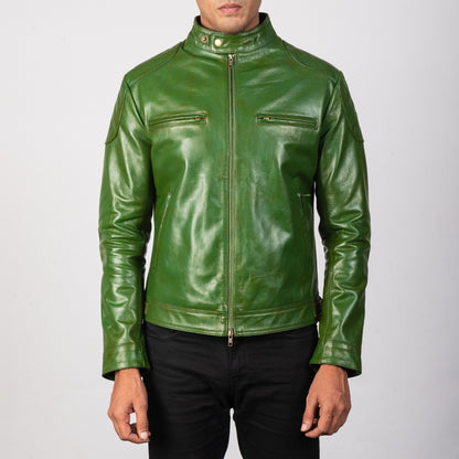 Gatsby Green Leather Biker Jacket - Fierce Fusion