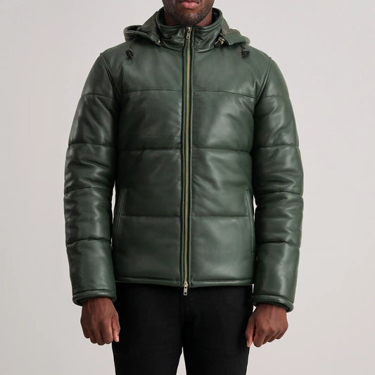 Gordon Green Hooded Leather Puffer Jacket - Fierce Fusion