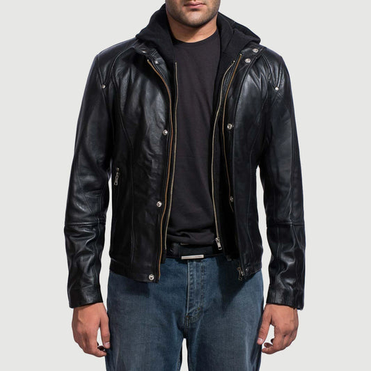 Highschool Black Hooded Leather Jacket - Fierce Fusion