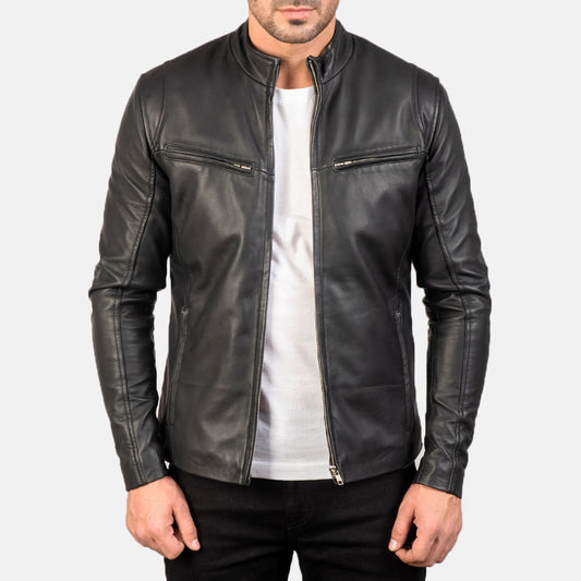 Black Leather Bomber Jacket - Fierce Fusion