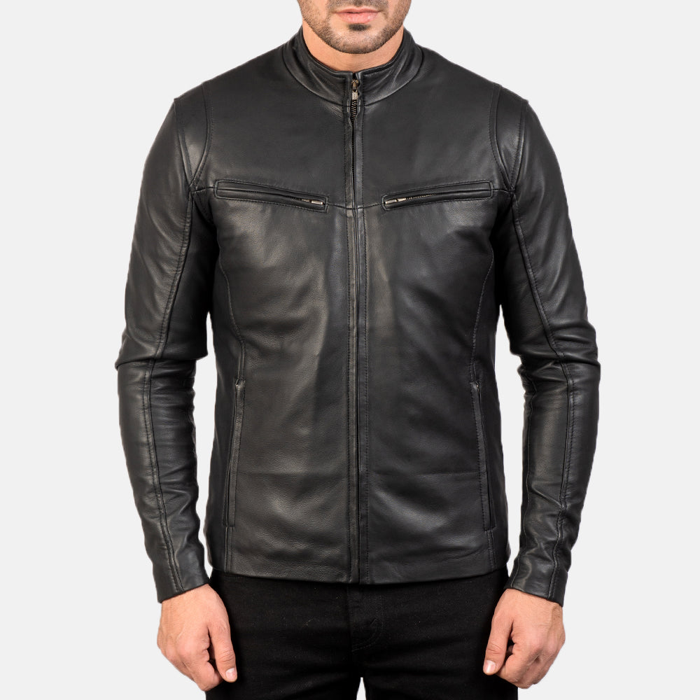 Black Leather Bomber Jacket - Fierce Fusion