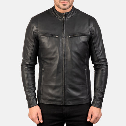 Black Leather Bomber Jacket - Fierce Fusion