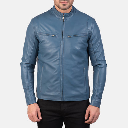 Blue Biker Leather Jacket - Fierce Fusion
