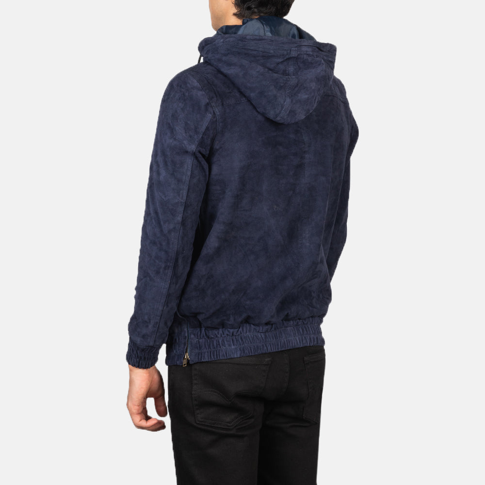 Kenton Hooded Blue Suede Pullover Jacket - Fierce Fusion