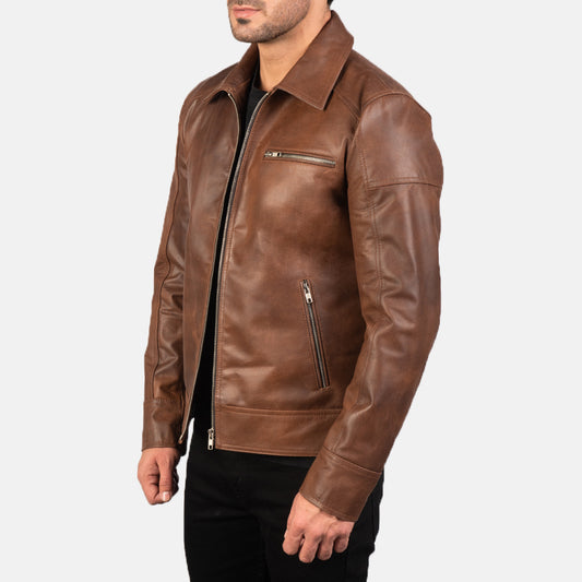 Lavendard Brown Biker Leather Jacket - Fierce Fusion