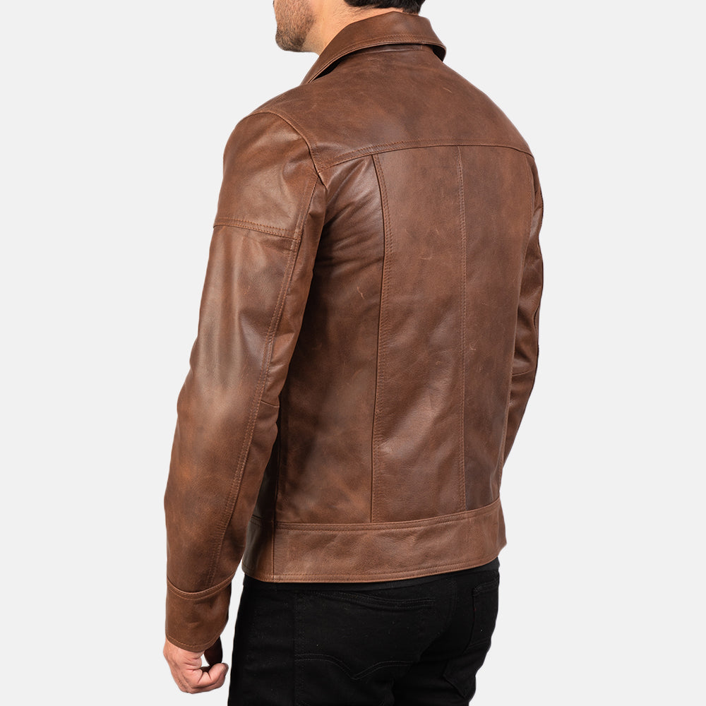 Lavendard Brown Biker Leather Jacket - Fierce Fusion