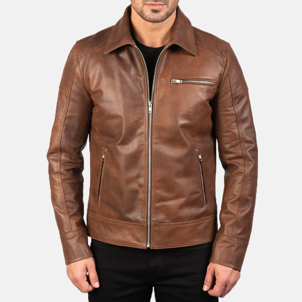 Lavendard Brown Biker Leather Jacket - Fierce Fusion