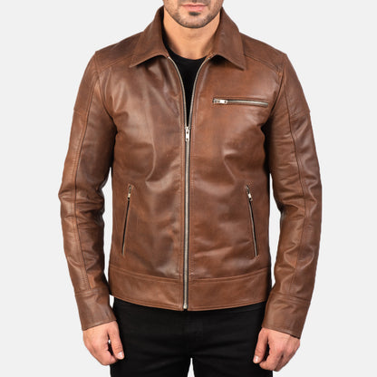 Lavendard Brown Biker Leather Jacket - Fierce Fusion
