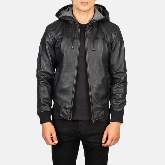 Nintenzo Black Hooded Leather Bomber Jacket - Fierce Fusion