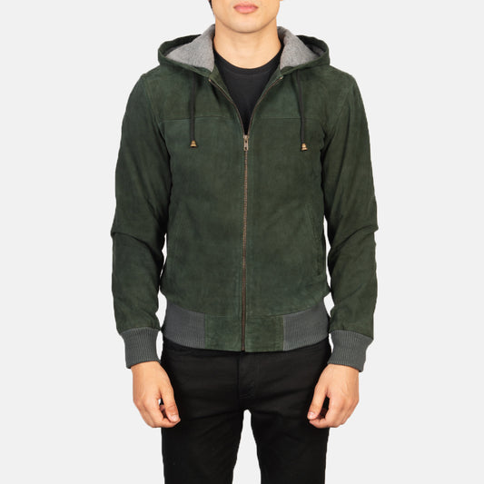 Nintenzo Green Hooded Suede Bomber Jacket - Fierce Fusion