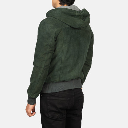 Nintenzo Green Hooded Suede Bomber Jacket - Fierce Fusion