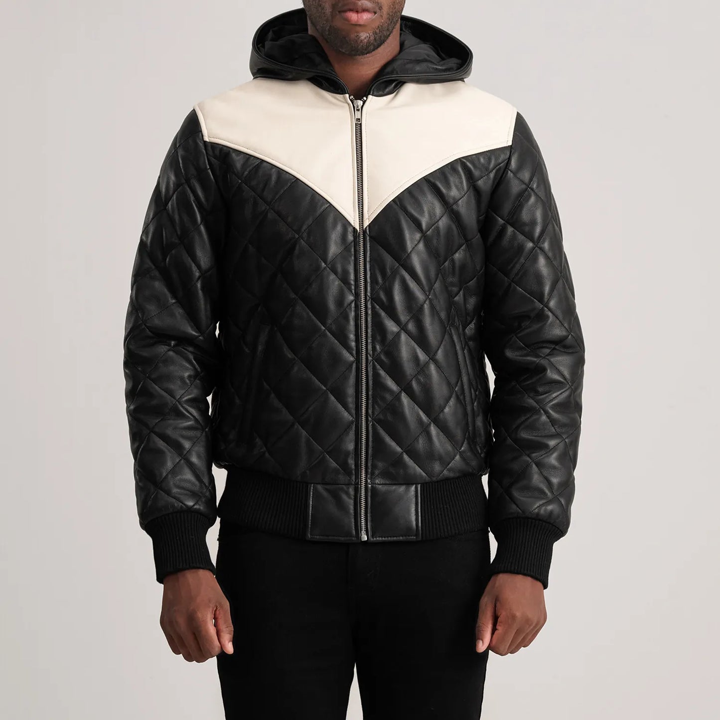 Norman Black Hooded Bomber Leather Puffer Jacket - Fierce Fusion