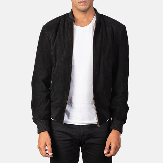 Shane Black Suede Bomber Jacket - Fierce Fusion