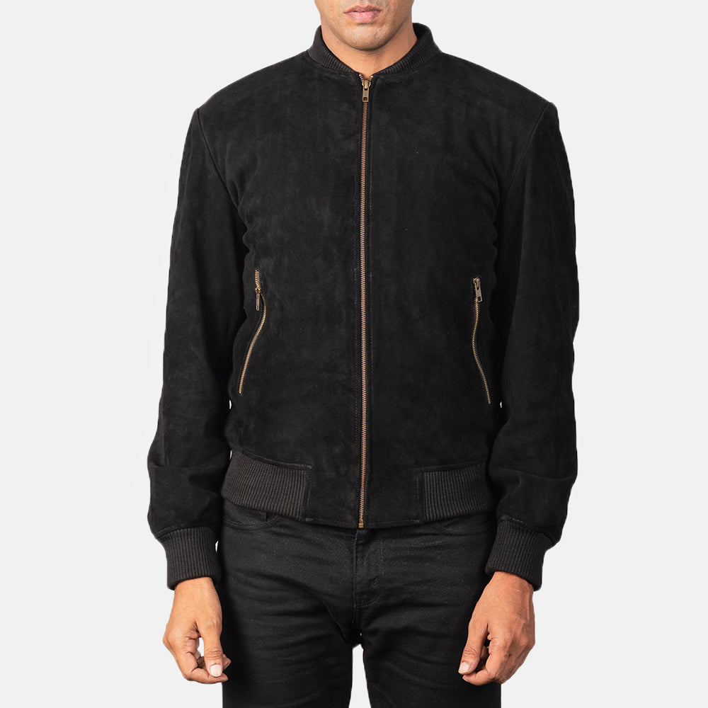 Shane Black Suede Bomber Jacket - Fierce Fusion