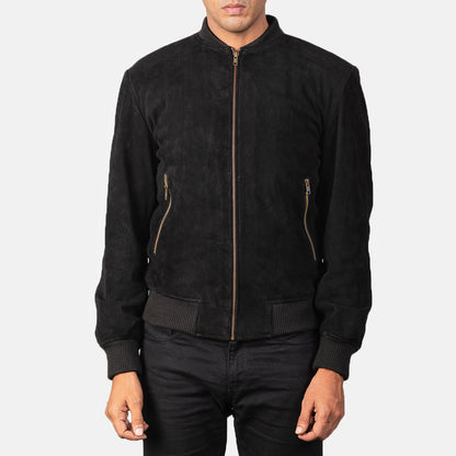 Shane Black Suede Bomber Jacket - Fierce Fusion