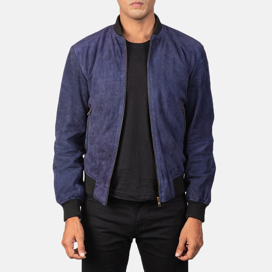 Shane Blue Suede Bomber Jacket - Fierce Fusion