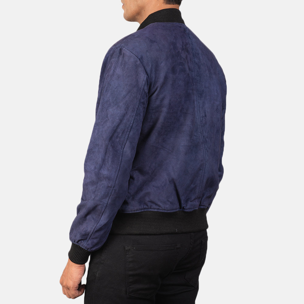 Shane Blue Suede Bomber Jacket - Fierce Fusion