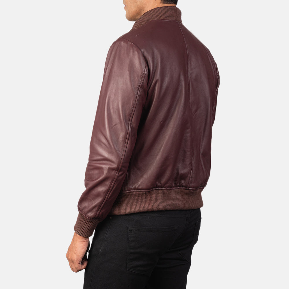 Shane Maroon Leather Bomber Jacket - Fierce Fusion