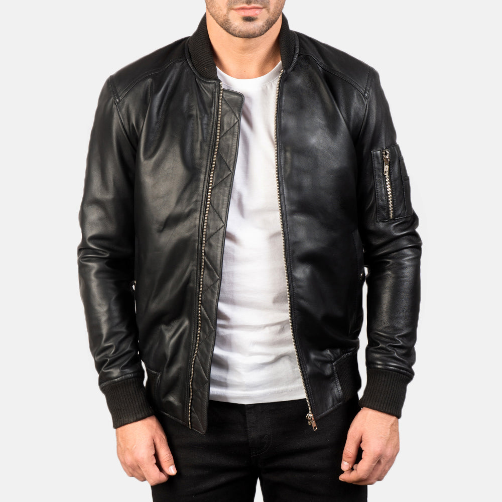 Bomia Ma-1 Black Leather Bomber Jacket - Fierce Fusion