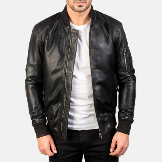 Bomia Ma-1 Black Leather Bomber Jacket - Fierce Fusion