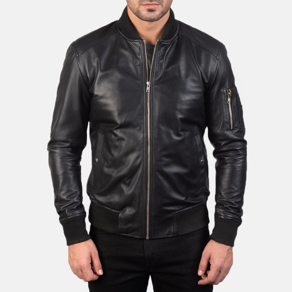 Bomia Ma-1 Black Leather Bomber Jacket - Fierce Fusion