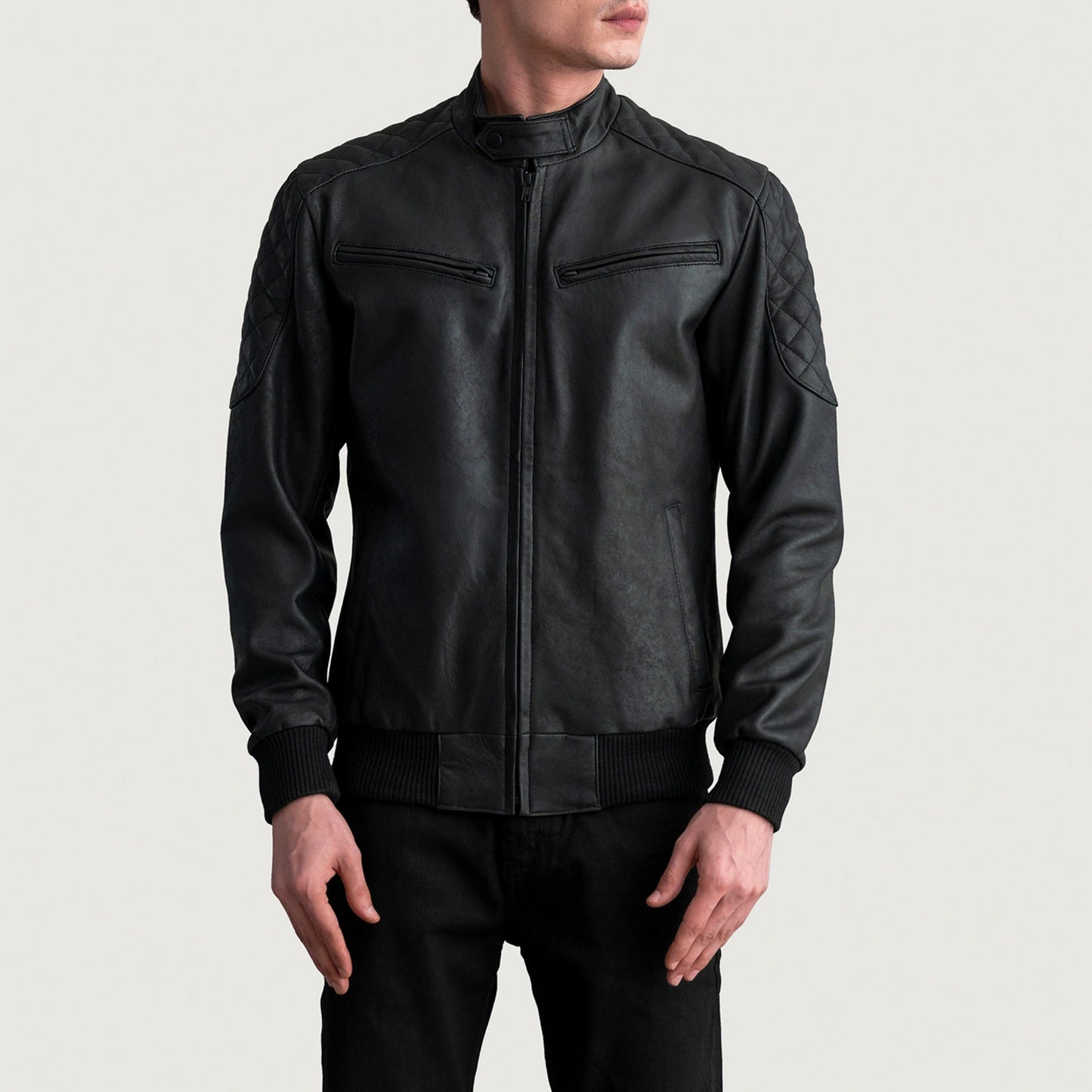 Sven Tumbled Black Leather Bomber Jacket - Fierce Fusion