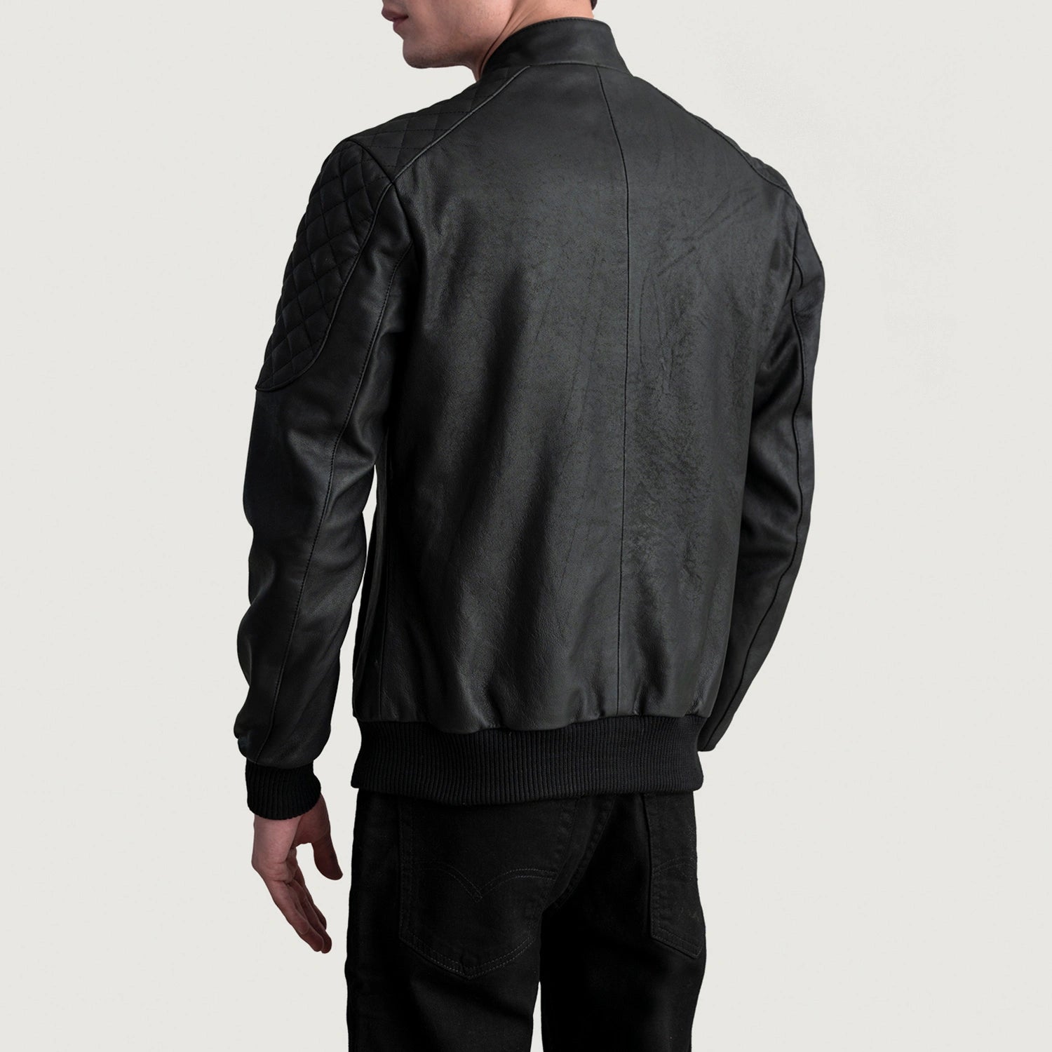 Sven Tumbled Black Leather Bomber Jacket - Fierce Fusion