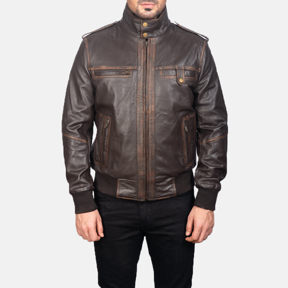 Glen Street Brown Leather Bomber Jacket - Fierce Fusion