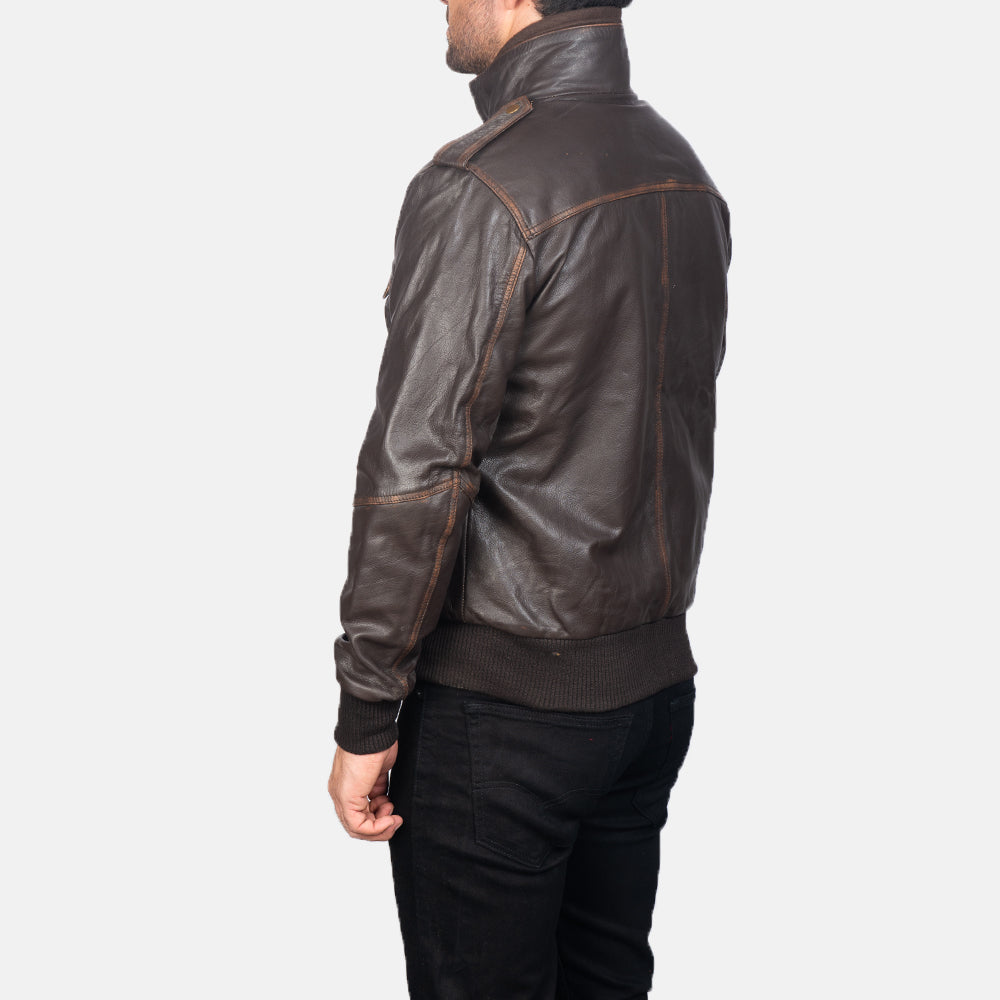 Glen Street Brown Leather Bomber Jacket - Fierce Fusion