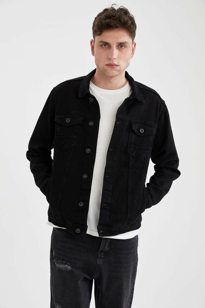 LuxeFlex Black Denim Jacket - Fierce Fusion