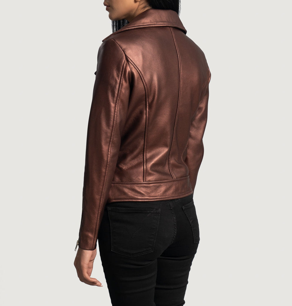Rumy Maroon Leather Biker Jacket - Fierce Fusion