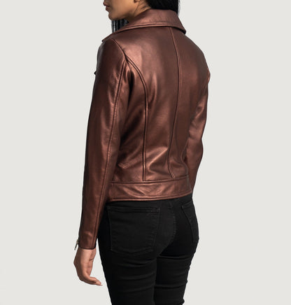 Rumy Maroon Leather Biker Jacket - Fierce Fusion
