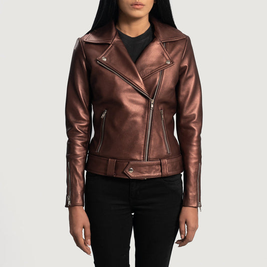 Rumy Maroon Leather Biker Jacket - Fierce Fusion